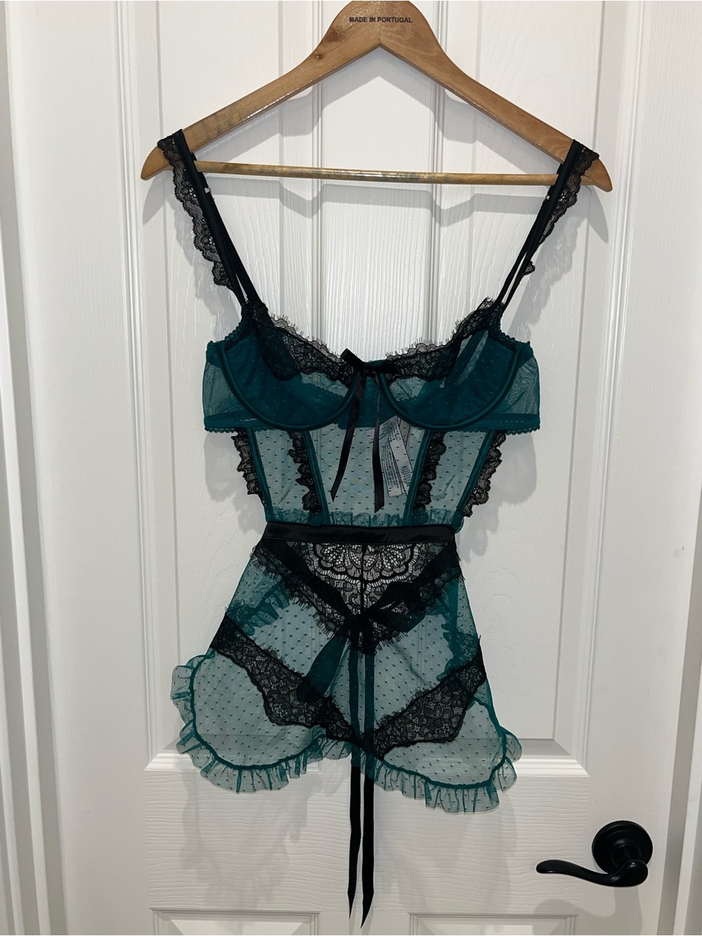 Victoria's Secret Teal and Black Sheer Lace Chemise Set